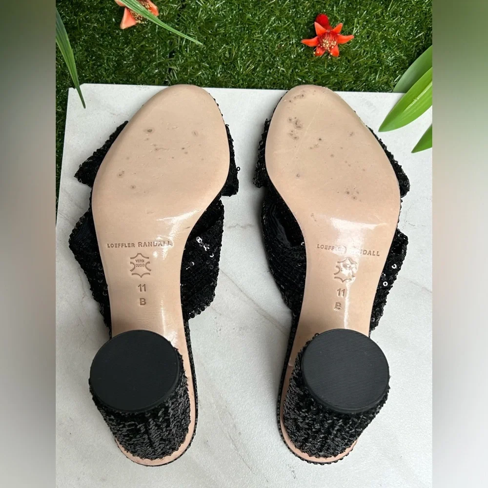 Loeffler Randall Black Sequin Knotted Mule Heels